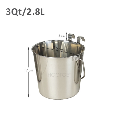 Superior Pet Goods Stainless Steel Flat Sided Bucket With Hook - 3 Qt/2.8L