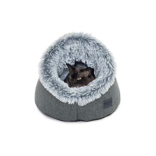 Calming Pet Dome Dove Grey Faux Fur Cat Cave Bed